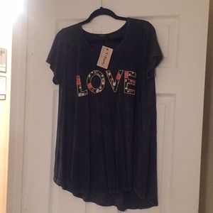 T Party NWT mineral washed LOVE short sleeve top
